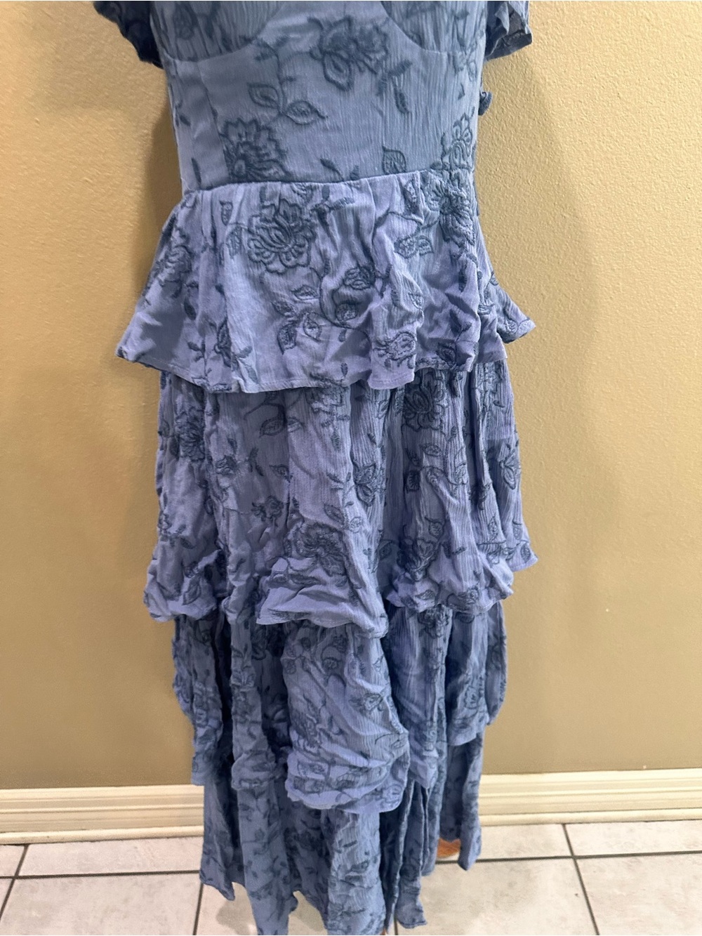 Altar'd State Dusty Blue Floral Tiered Maxi Dress Roxanne Layered Maxi Dress M - Picture 6 of 11